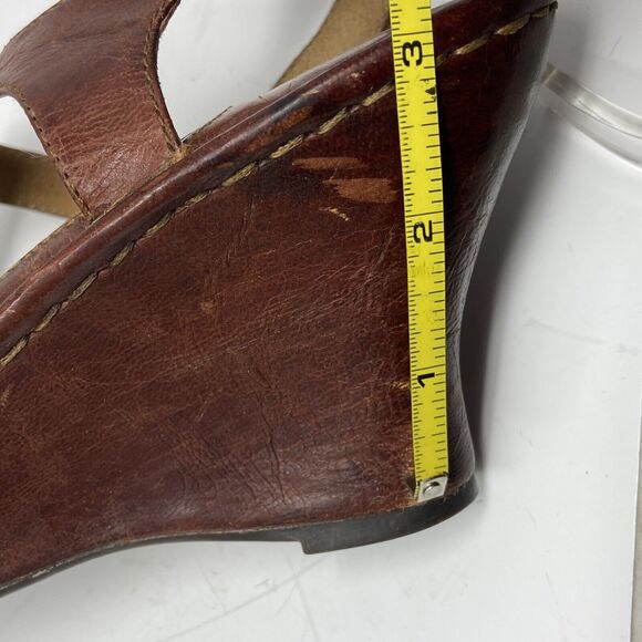Born Wedge Heel T Strap Sandals Brown Leather - Picture 7 of 8